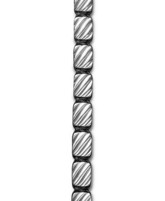 Men's Sculpted Cable Woven Tile Bracelet with Sterling Silver and Black Nylon, 8.5mm
