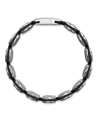 Men's Sculpted Cable Woven Tile Bracelet with Sterling Silver and Black Nylon, 8.5mm