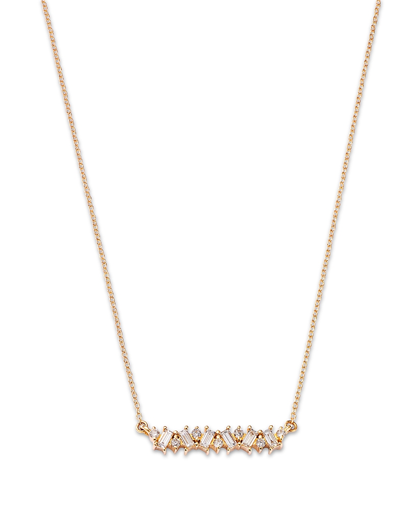 Moon & Meadow 14k Yellow Gold Lab Grown Diamond Round & Baguette Bar Necklace, 16-20 In Gold