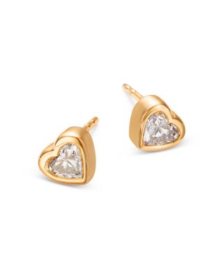 14K Yellow Gold Lab Grown Diamond Heart Bezel Stud Earrings