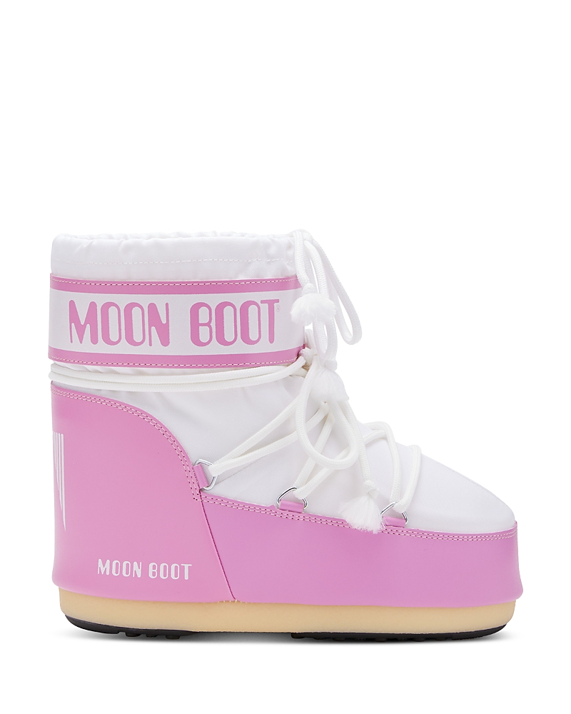 Moon Boot Pink & White Icon Low Boots In Pink/white