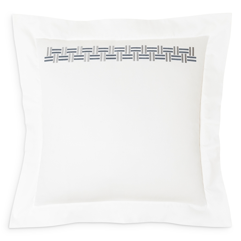 Frette Basketweave Embroidery Sham, Euro In Tidal Blue/slate Grey