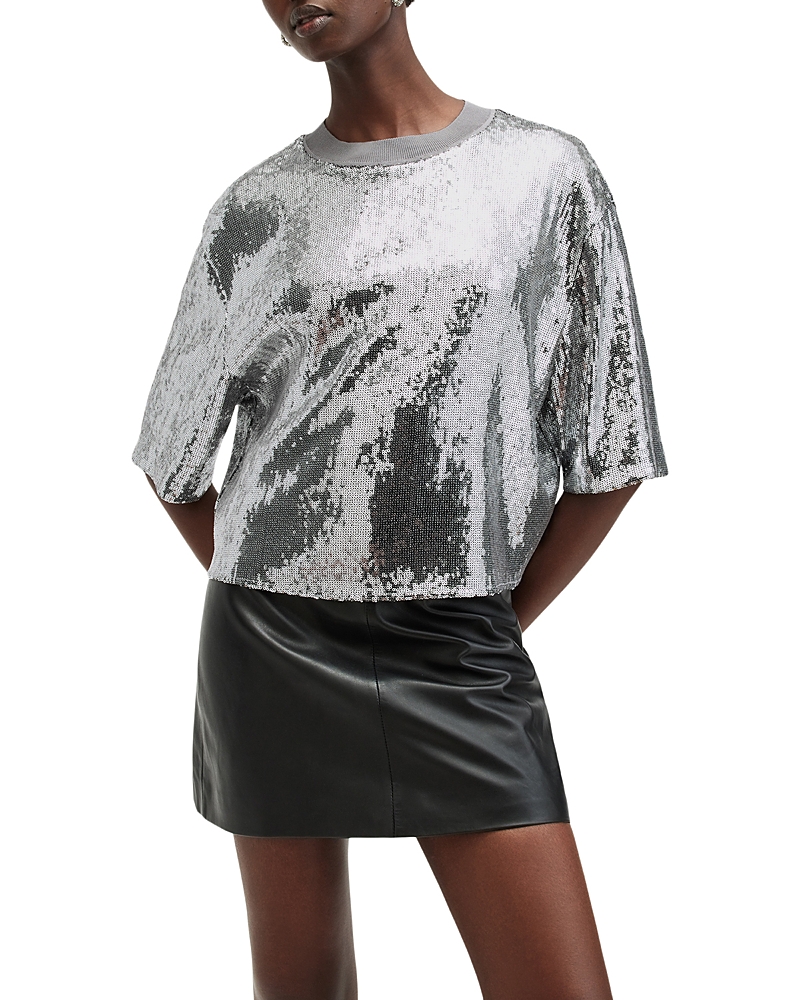 Allsaints Juela Sequin Top In Silver