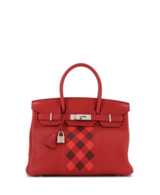 Pre-Owned HERMÈS - Birkin 30 Handbag Tressage Red Swift and Palladium Hardware