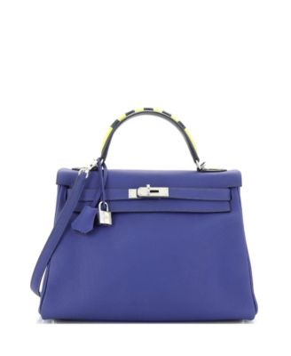 Pre-Owned Hermes Kelly 32 Handbag Blue Togo with Palladium Hardware