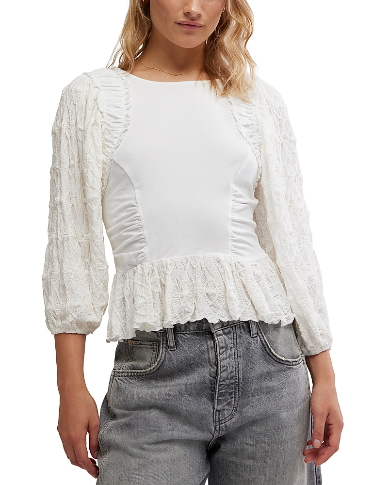 Free People Olivia Contrast Stitch Knit Top In Optic White