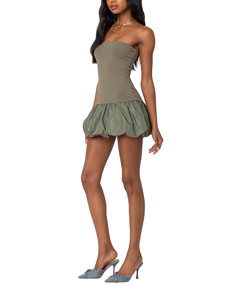 Edikted Strapless Bubble Hem Minidress In Olive