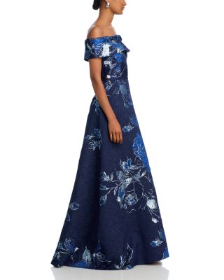 Off-the-Shoulder Metallic Floral Jacquard Gown