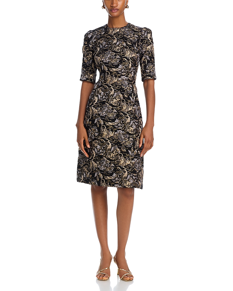 Teri Jon By Rickie Freeman Metallic Jacquard Dress In Black Multi