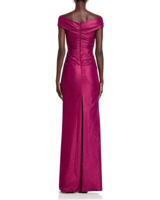 Stretch Metallic Taffeta Off-the-Shoulder Gown