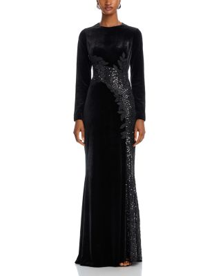 Sequined Inset Velvet Gown
