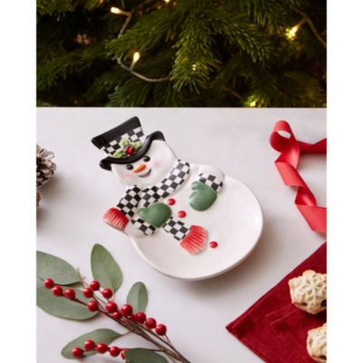 Christmas Tree Black and White Snowman Dish