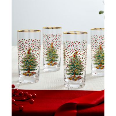 Christmas Tree Polka Dot Highball Glass, Set of 4