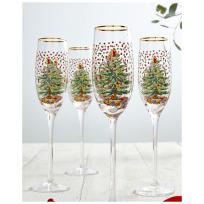 Christmas Tree Polka Dot Champagne Flute, Set of 4
