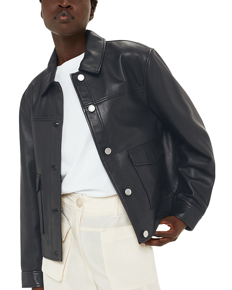 Shop Whistles Leather Collared Overshirt In Black