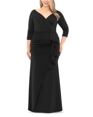 Xscape - V Neck Ruffled Scuba Gown