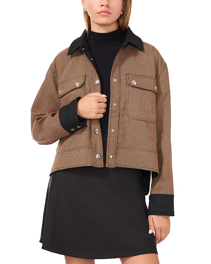 1.state Houndstooth Check Reversible Twill Overshirt In Sequoia
