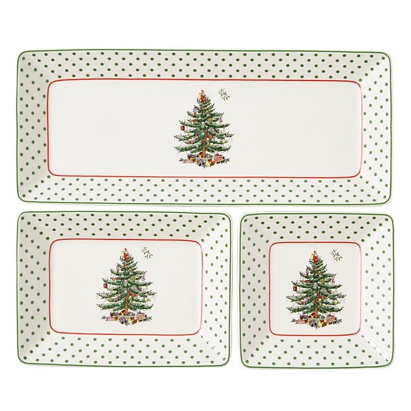Spode Christmas Tree Polka Dot 3-piece Nesting Tray Set In Green