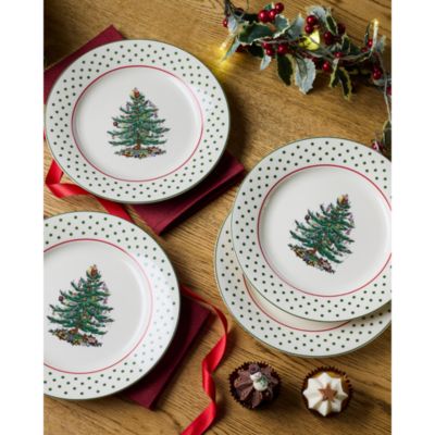 Christmas Tree Polka Dot Dessert Plates, Set of 4 
