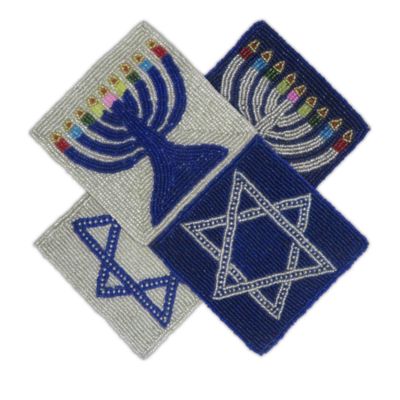 Sudhar Pennathur Menorah Star Beaded Drink Coasters, Set of 4