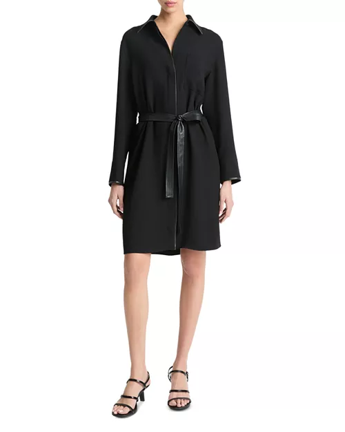 leather trim shirt dress