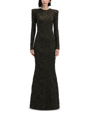 Oscar de la Renta - Jewel Neck Meta Long Sleeve Gown