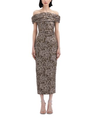 Oscar de la Renta - Metallic Orchid Jacquard Cocktail Dress