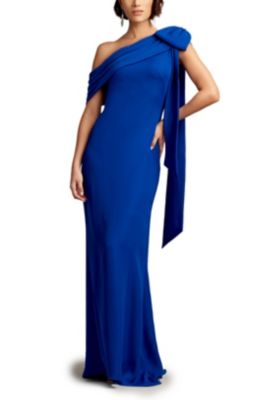 Cassia Bow-Shoulder Crepe Gown