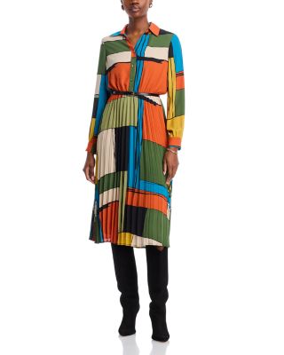 T Tahari Pleated Midi Shirt Dress