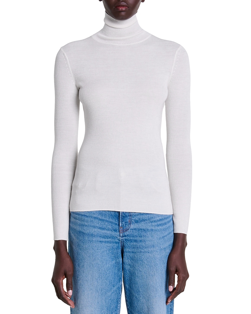 Maje Womens Blanc Roll-neck Slim-fit Wool And Silk-blend Jumper In Ecru