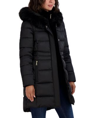 Pale grey faux fur trim hooded puffer jacket best sale