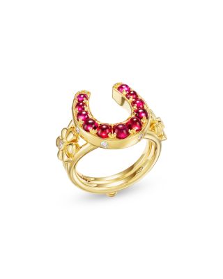 Temple St. Clair 18K Yellow Gold Fj Ruby & Diamond Horseshoe & Flower Ring