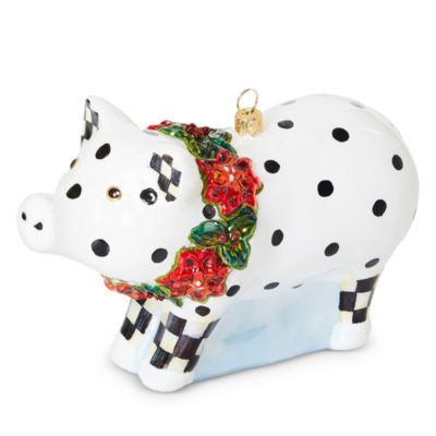 Mackenzie-Childs Cozy Christmas Pig Glass Ornament