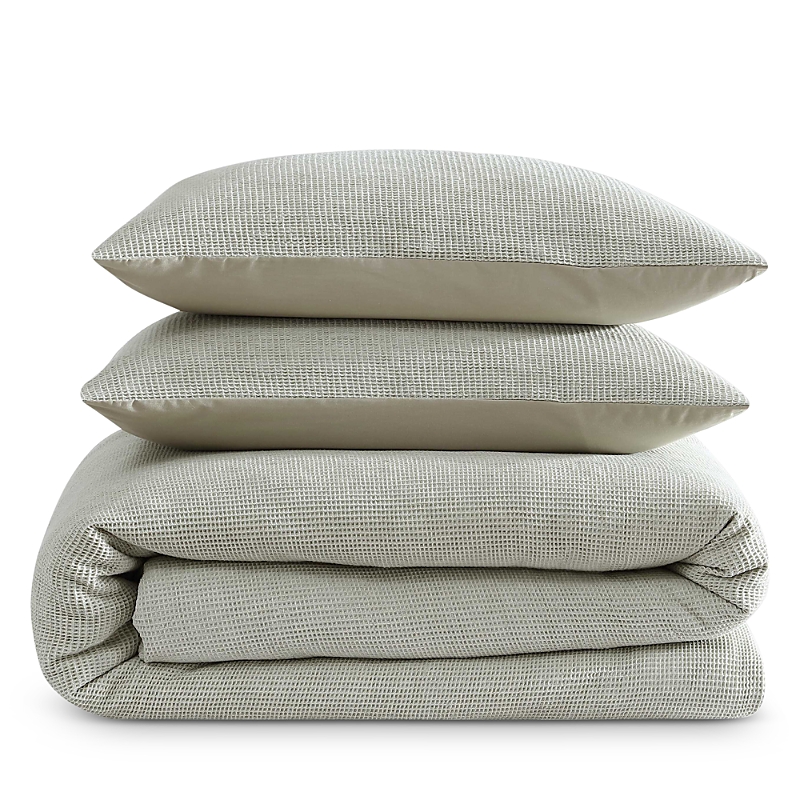 Calvin Klein Microwaffle Melange 3 Piece Duvet Cover Set, Queen In Pale Green