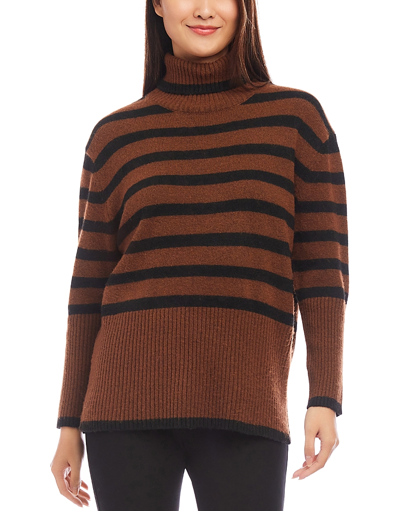 Karen Kane Stripe Turtleneck Sweater In Cognac/black