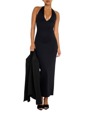 Good American - Scuba Halter V Neck Maxi Dress