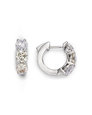 Diamond Three Stone Huggie Earrings in 14K White Gold, 3.0 tcw 