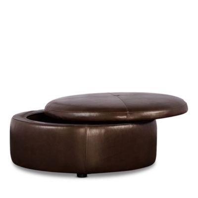 Alta Large Round Storage Ottoman, in Leather