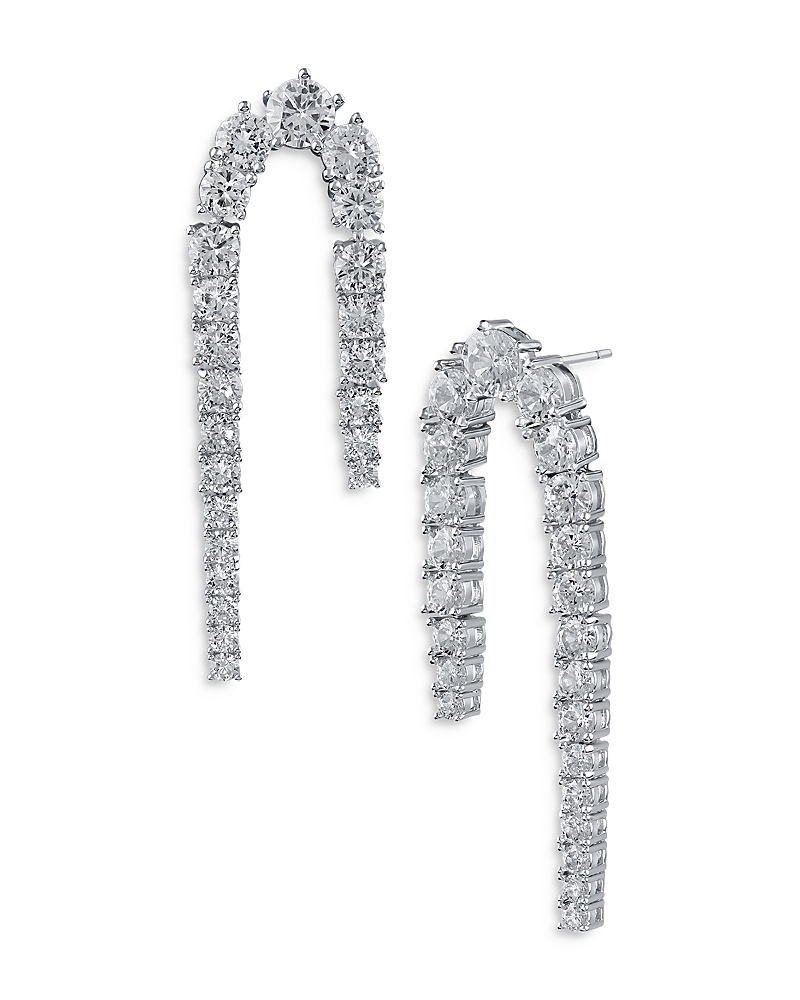Kenneth Jay Lane Cubic Zirconia Graduated Open Arch Earrings In Silver