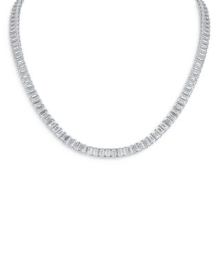Kenneth Jay Lane - Emerald Cut Cubic Zirconia Tennis Necklace in Rhodium Plated, 16"