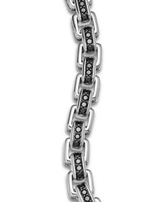 Men's Box Chain Bracelet in Sterling Silver with Black Diamonds, 7.3mm