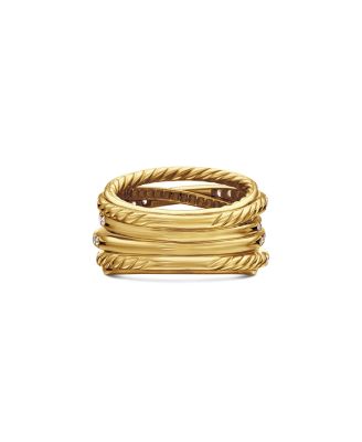 18K Yellow Gold Diamond Crossover Multirow Stack Look Ring