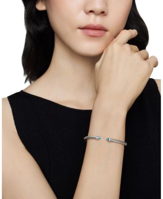 Sterling Silver Cable Classic Bracelet with Blue Topaz & Diamonds