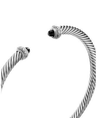 Sterling Silver Cable Classic Bracelet with Black Onyx & Diamonds 