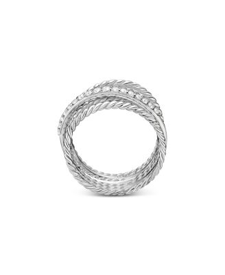 Crossover Ring in Sterling Silver with Diamonds, 12mm