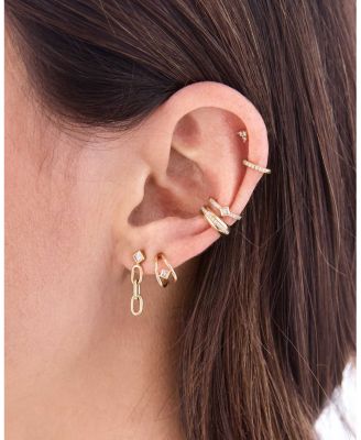 14K Yellow Gold Princess Diamonds Double Wire Huggie Hoop Earrings