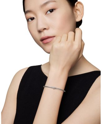 Cable Collectibles&reg; Heart Bracelet in Sterling Silver with Pav&eacute; Diamonds, 3mm