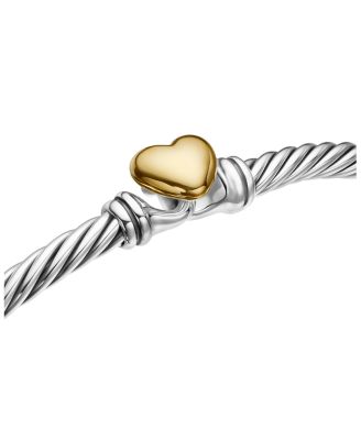 Cable Collectibles&amp;reg; Heart Bracelet in Sterling Silver with 18K Yellow Gold, 3mm