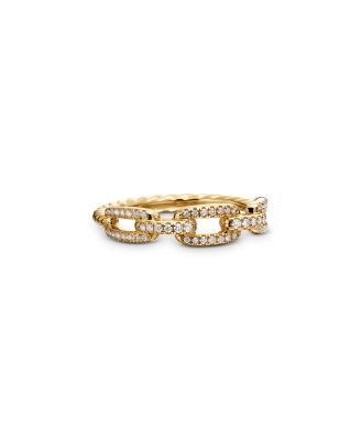 David Yurman Stax Single Row Pave Chain Link Ring with Diamonds in 18K Gold