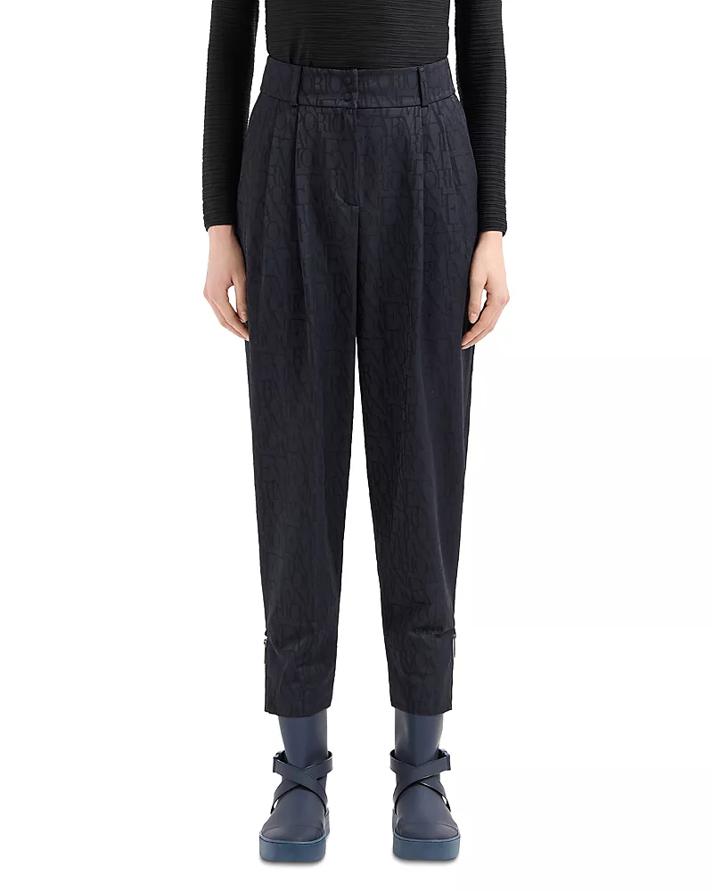 Emporio Armani Wool Blend Trousers with All Over In Tone Logo Zipper